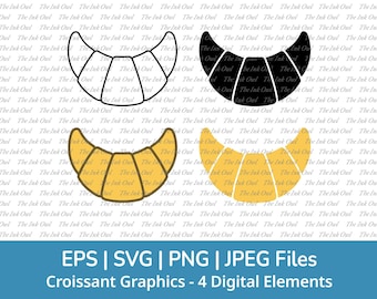 Croissant Pastry Svg Clipart / Outline, Silhouette Stamp & Color Illustration Graphic / Breakfast Food Sublimation / Png, Jps, Svg, Eps