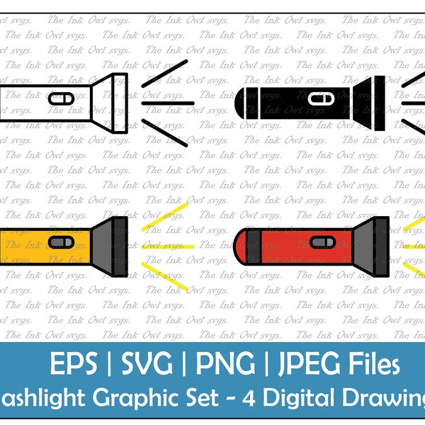 Flashlight Vektor Clipart Set / Outline & Stempel Grafik / Camping Notfalllicht / PNG, JPG, SVG, Eps