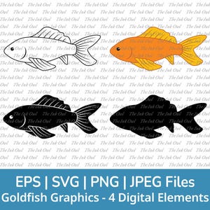 Goldfish Svg Vector Clipart / Outline, Stamp Silhouette & Color Graphic Drawing / Pet Fish / Png, Jpg, Svg, Eps