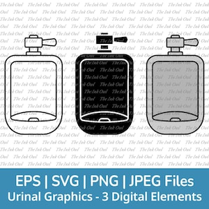 Urinoir vector SVG clipart set/overzicht, stempel silhouet & kleur illustratie graphics/badkamerarmatuur/png, SVG, EPS, JPG