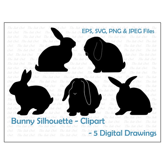 Bunny Rabbit Silhouette Stamp Drawing Clipart Set / Png, Svg, Eps, Jpg / Easter Graphics / Digital Vector Image