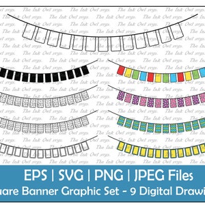 Rechteckige Wimpelkette Vektor Clipart / Outline, Silhouette Stempel & Farbgrafik Illustrationen / Party Sublimation / PNG, JPG, SVG, Eps