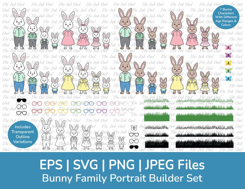 Cute Bunny Rabbit Custom Family Portrait Builder Template Clipart ...