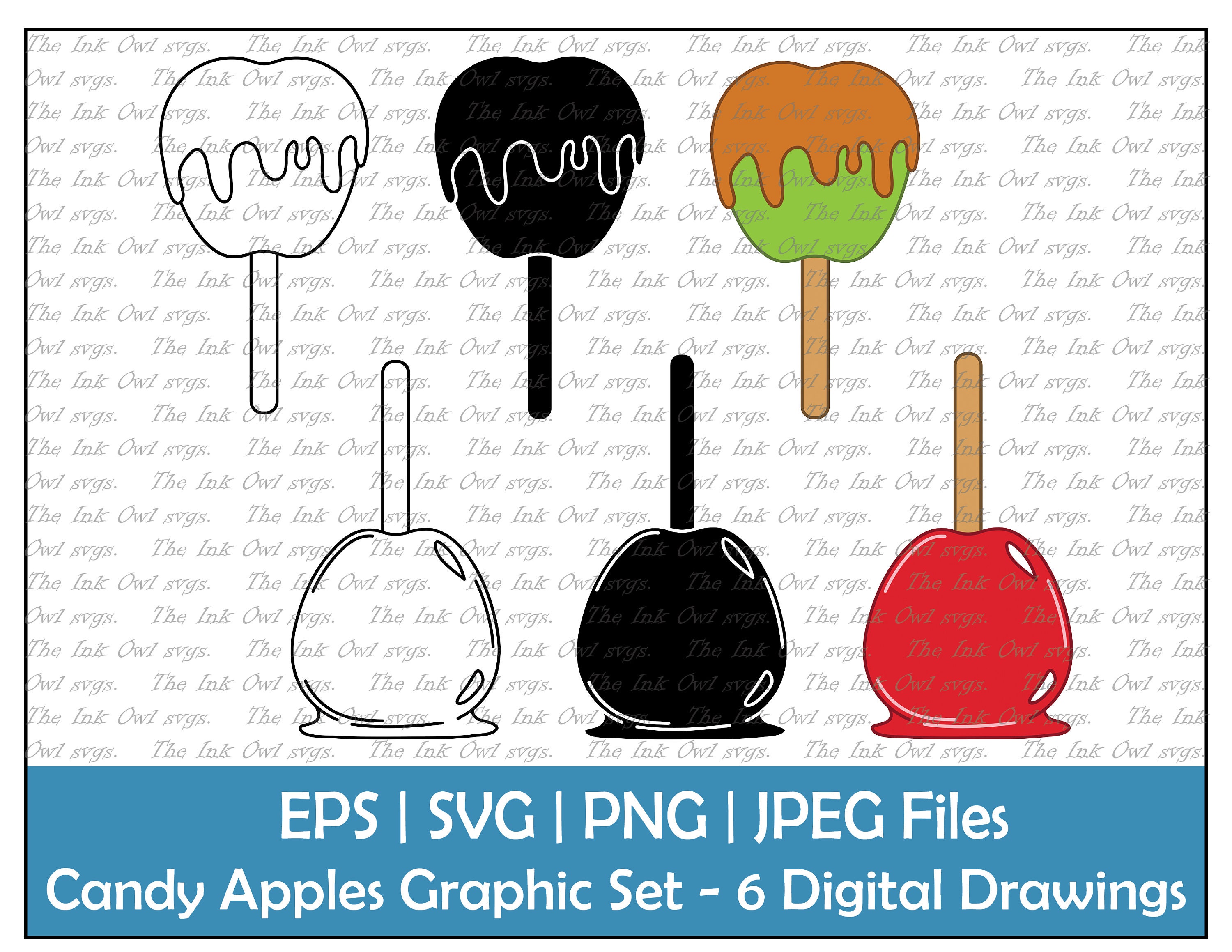 Candy Apple Vector Clipart Set / Outline & Stamp Drawing Etsy