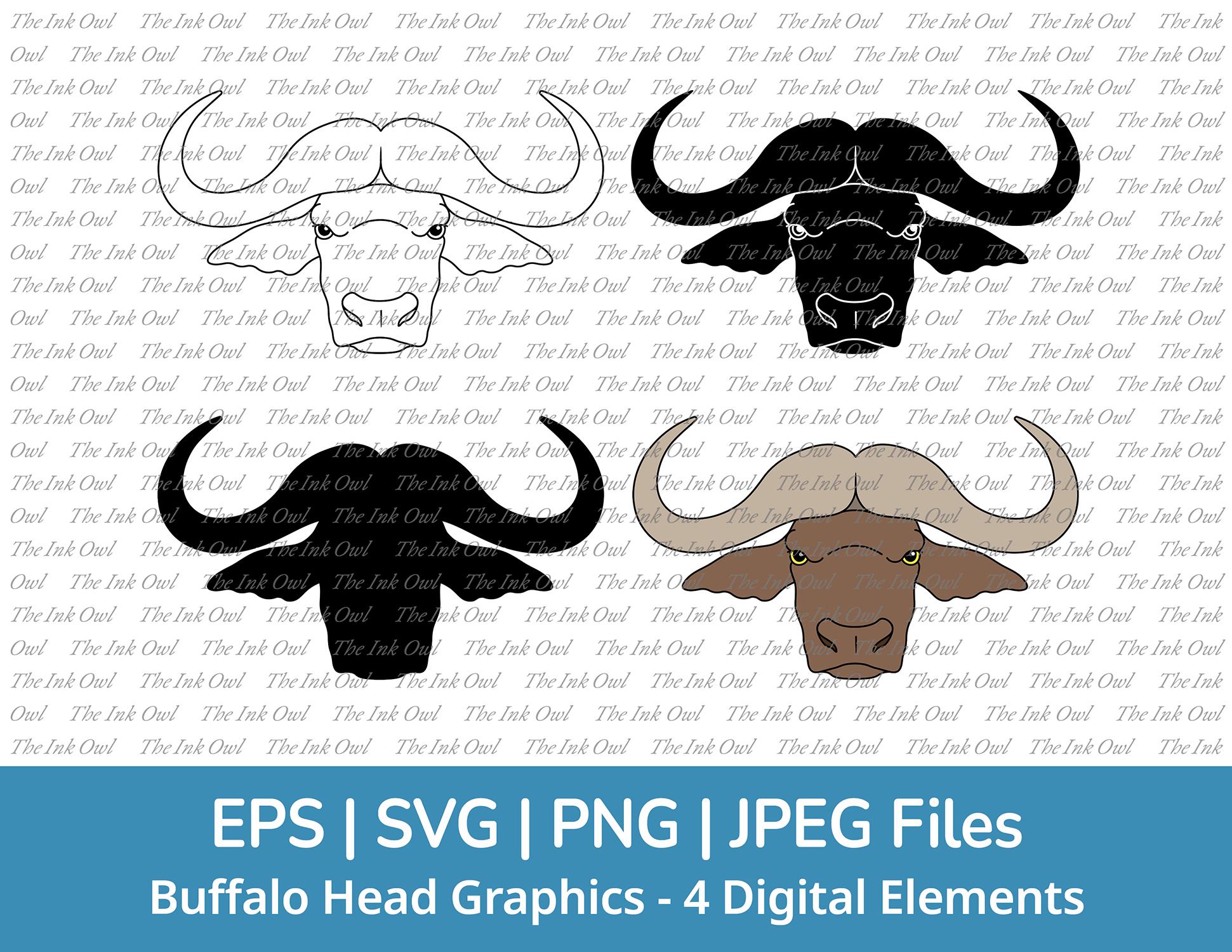 水牛（多分）の角 角のある水牛の頭 SVG ベクター クリップアート セット / アウトライン