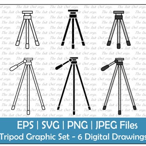 Tripod Vector Clipart Set / Outline & Stamp Drawing Illustrations / Short and Tall / PNG, JPG, SVG, Eps
