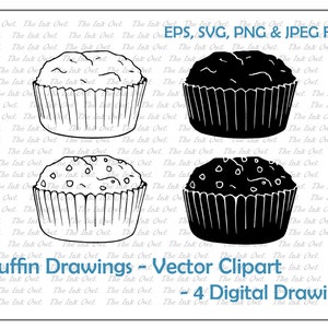 Muffins Drawing Vector Clipart / Outline & Stamp Illustrations / PNG, JPG, SVG, Eps