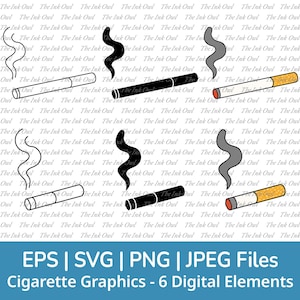 Smoking Cigarette Svg Vector Clipart / Outline, Stamp Silhouette & Color Drawing Illustrations / Png, Jpg, Svg, Eps