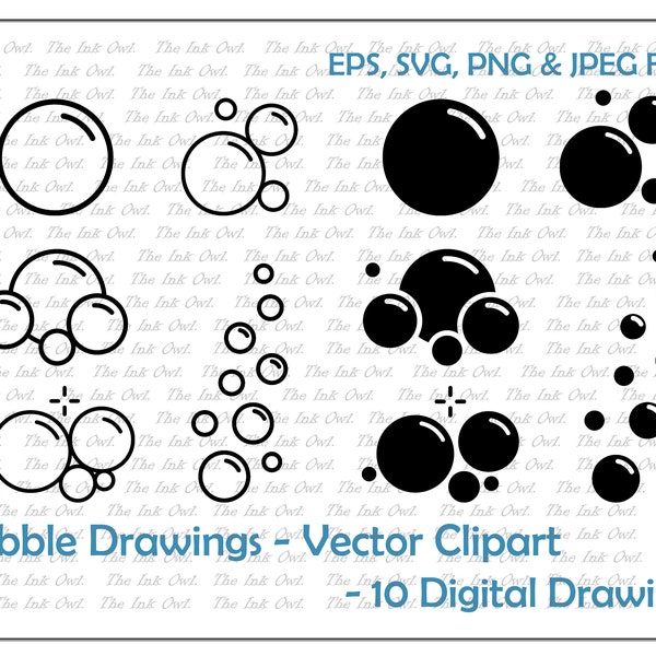 Air Bubbles Clipart Set / Outline & Silhouette Stamp Graphics / Soap Bubbles / Sublimation / PNG, JPG, SVG, Eps