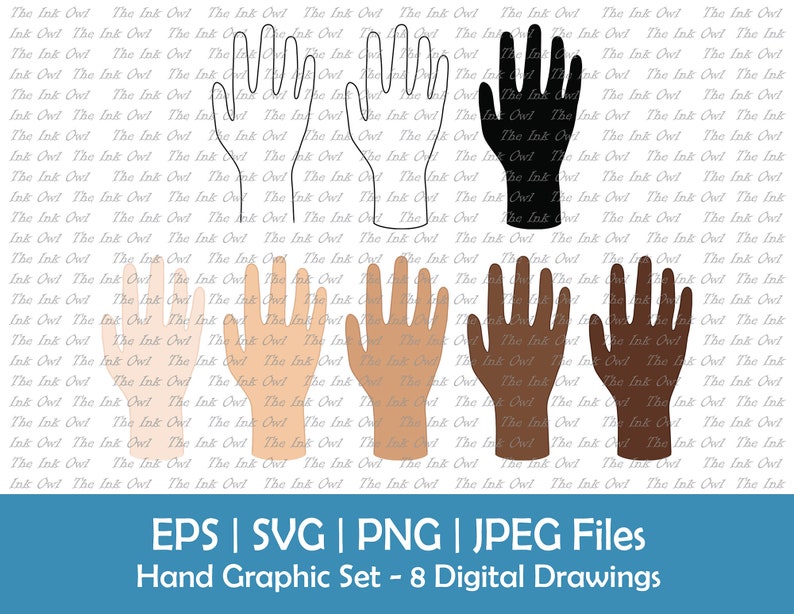 Hand Skin Vector Human Hand Vector Clipart Set / Outline, Silhouette Stamp & Color ...