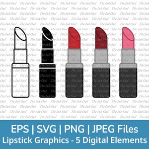 Lipstick Svg Vector Clipart / Outline, Stamp Silhouette & Color Graphic / Cosmetics / Red, Pink Make Up / Png, Svg, Jpg, Eps