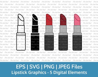 Lipstick Svg Vector Clipart / Outline, Stamp Silhouette & Color Graphic / Cosmetics / Red, Pink Make Up / Png, Svg, Jpg, Eps