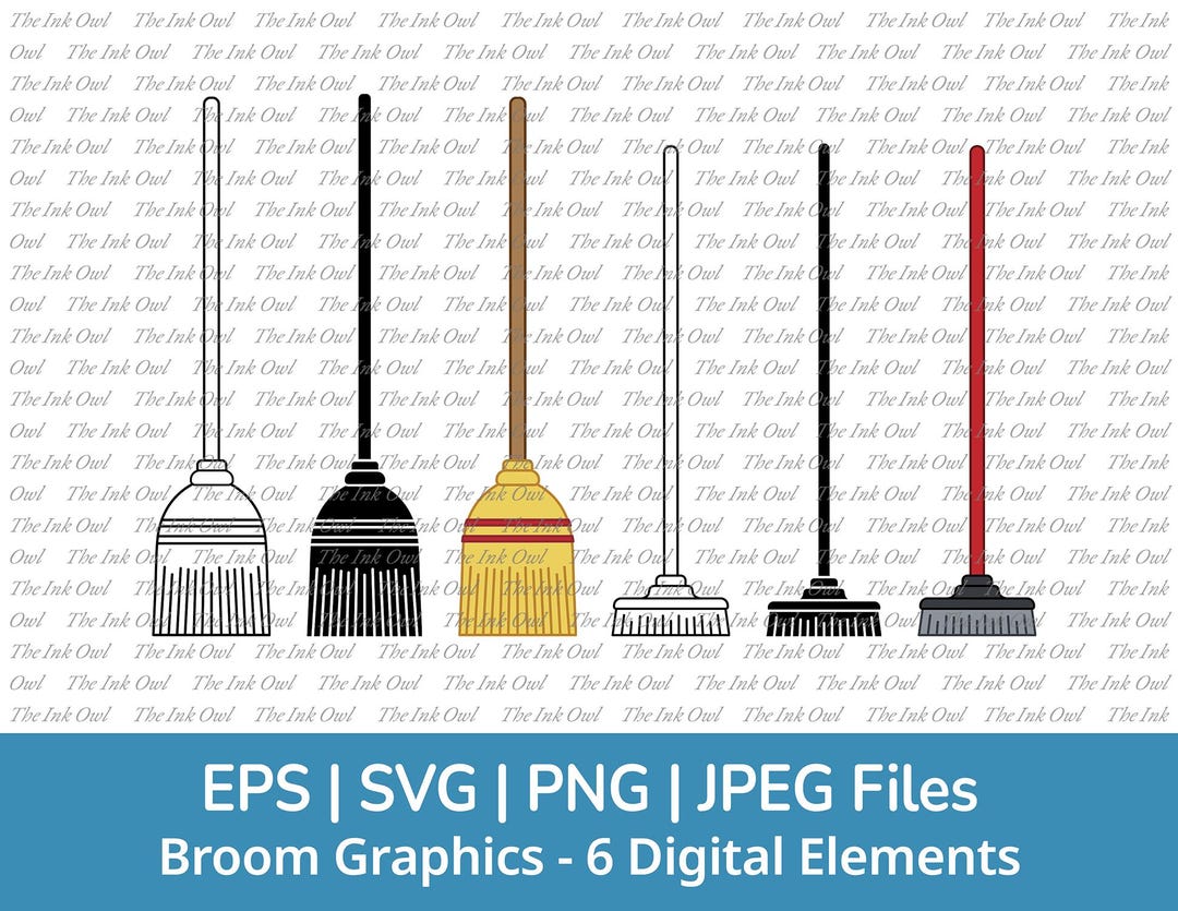 Square Broom Vector Broom Vector Clipart Set / Outline, Stamp Silhouette & Color Drawing ...