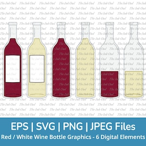ワインボトル SVG ベクター クリップアート セット / 赤と白のグラフィック / ラベル付き / ドリンク / PNG、JPG、SVG、EPS