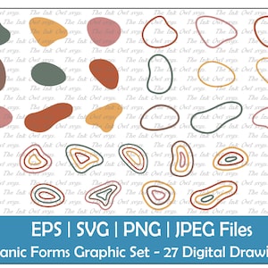 Organic Boho Shapes and Forms Vector Clipart Set / Outline & Stamp Graphic / Abstract / PNG, JPG, SVG, Eps