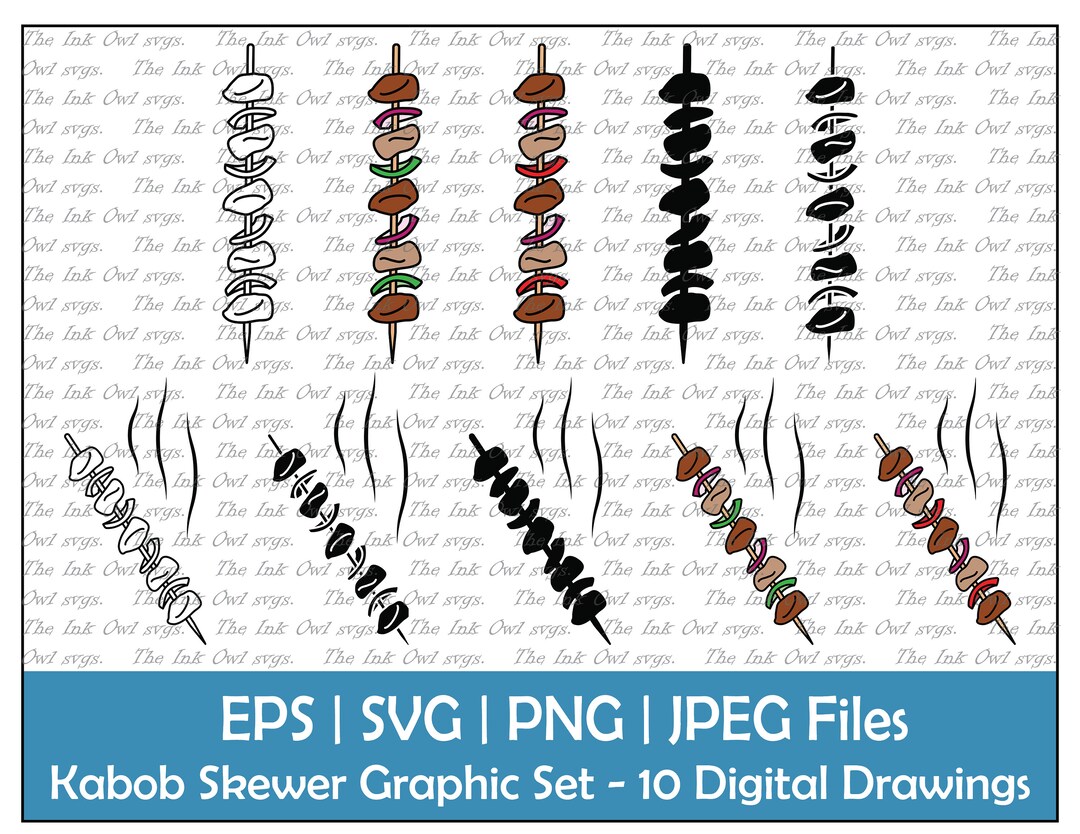 Kabob Kebob Skewer Vector Clipart Set / Outline & Stamp Drawing