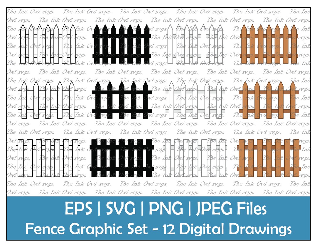 Wood Picket Fence Clipart Set / Outline Silhouette Stamp & Etsy