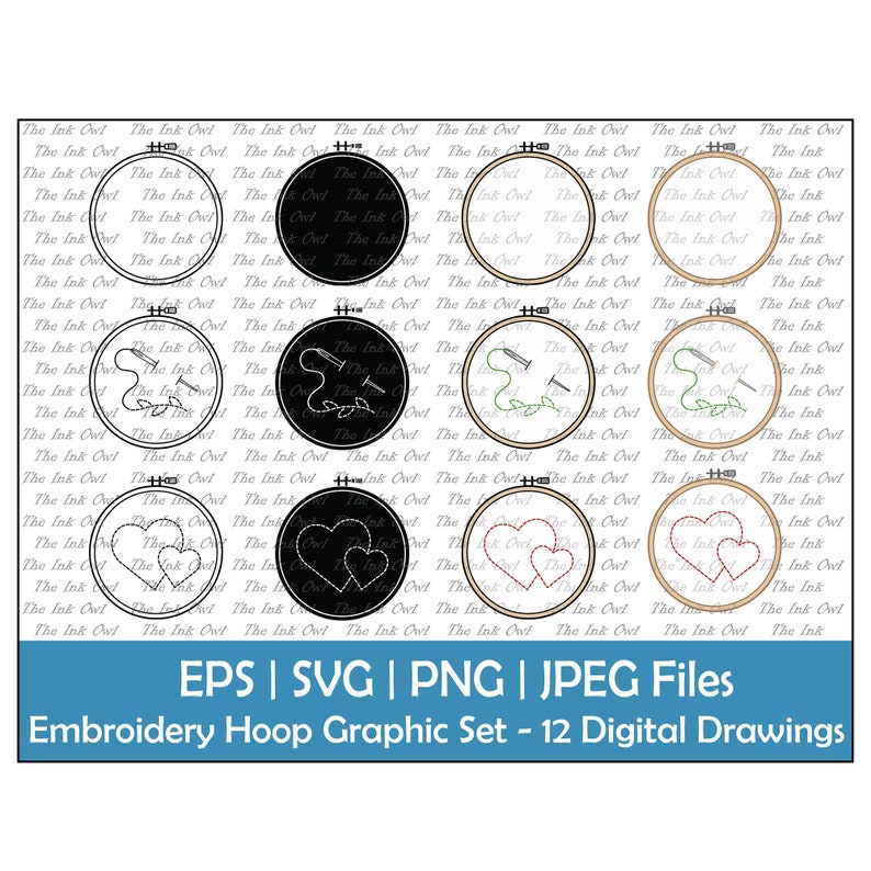Threadneedle Hoops Vector Embroidery and Hoop Vector Clipart Set / Outline, Silhouette & Color ...