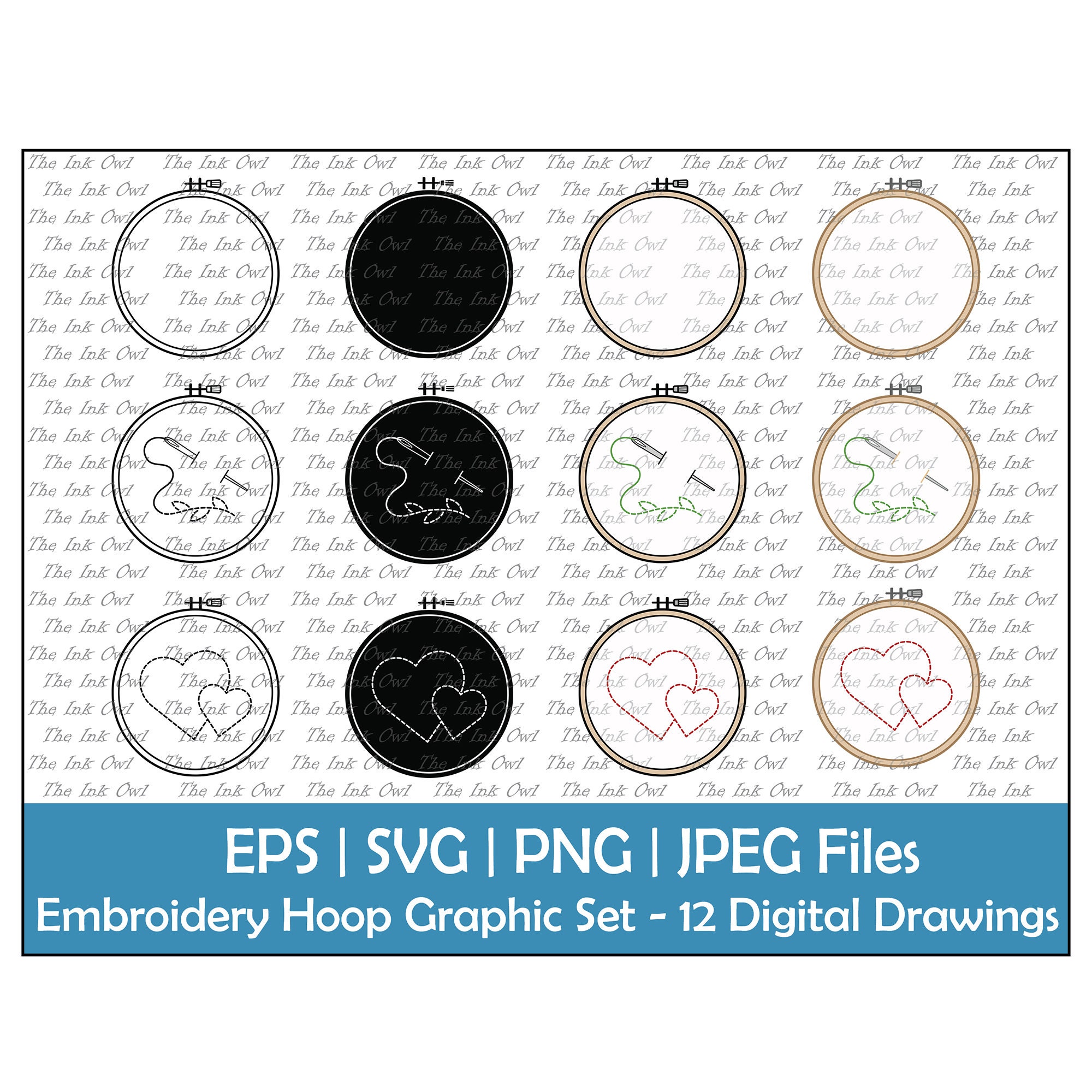 Threadneedle Hoops Vector Embroidery and Hoop Vector Clipart Set / Outline, Silhouette & Color ...