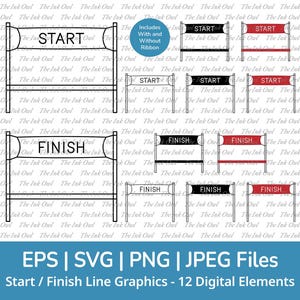 Clipart vettoriali SVG di linea di partenza e arrivo per gara / Contorno, Silhouette di timbro, Grafica di disegno a colori / Nastro di arrivo / Png, Jpg, Svg, Eps