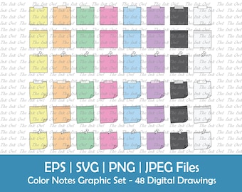 Haftnotiz-Vektor-Clipart / Grafik mit erweiterten Farben / Rahmenvorlage für Büro oder Schule, Sublimation / Klebeband und Pin / Png, Svg, Eps, Jpg