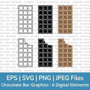 Clipart vettoriale di tavoletta di cioccolato in formato SVG / Contorno, timbro, silhouette e illustrazioni a colori / Caramelle / Png, Svg, Jpg, Eps