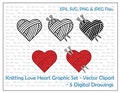 Knitting Needles and Yarn Heart Vector Clipart Set / Outline & Stamp Graphic / Logo / PNG, JPG, SVG, Eps