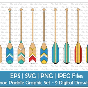 Kanu Paddel Vektor Clipart Set / Farbige Zeichnung Grafik / Camping und Reise Illustration / PNG, JPG, SVG, Eps