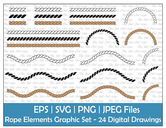 Rope Graphic Clipart Set / Outline & Stamp Drawings / Decorative Element /  Line, Curve, Wave, Corner, Semi Circle / PNG, JPG, SVG, Eps -  Singapore