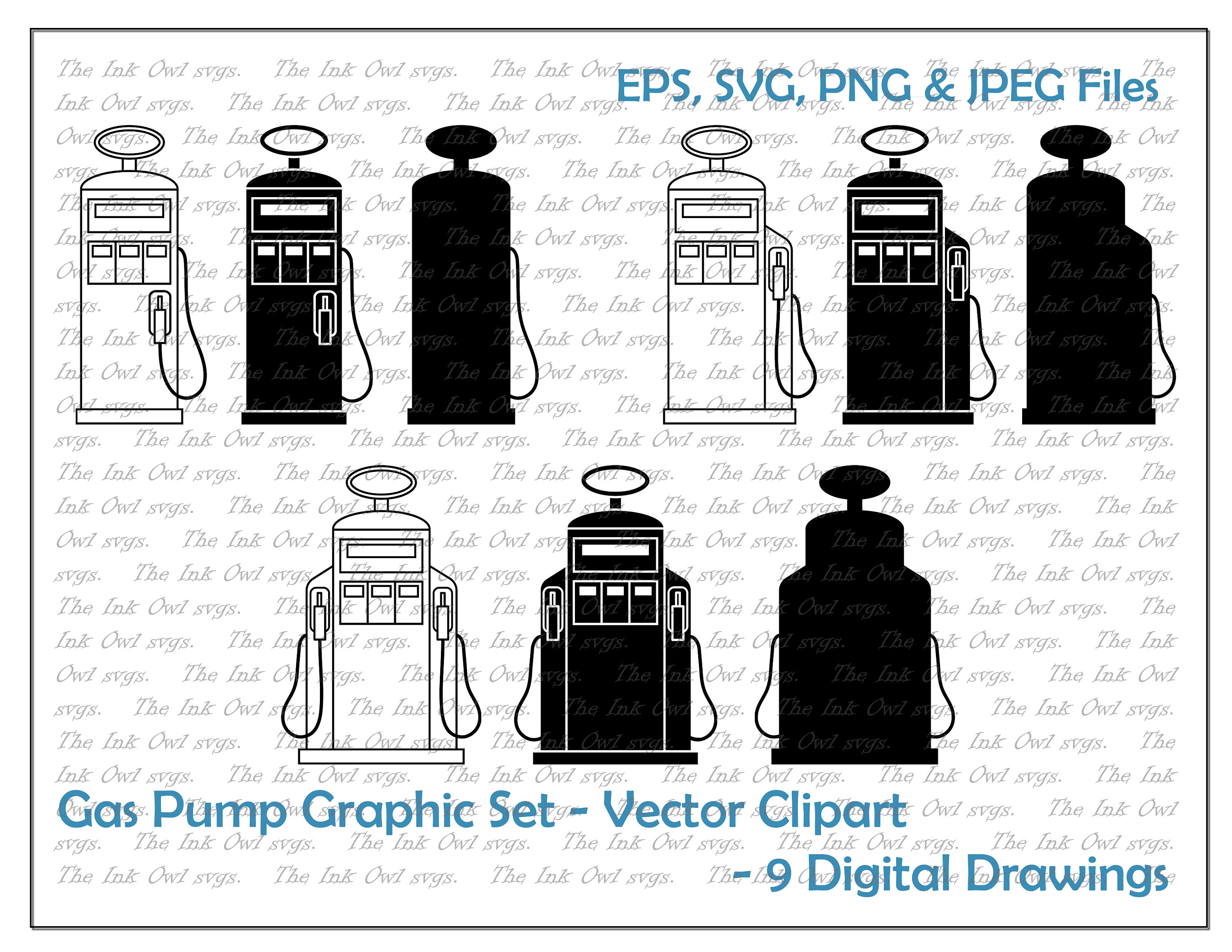 Gas Fuel Pump Station Vector Clipart Set / Outline & Stamp Etsy India