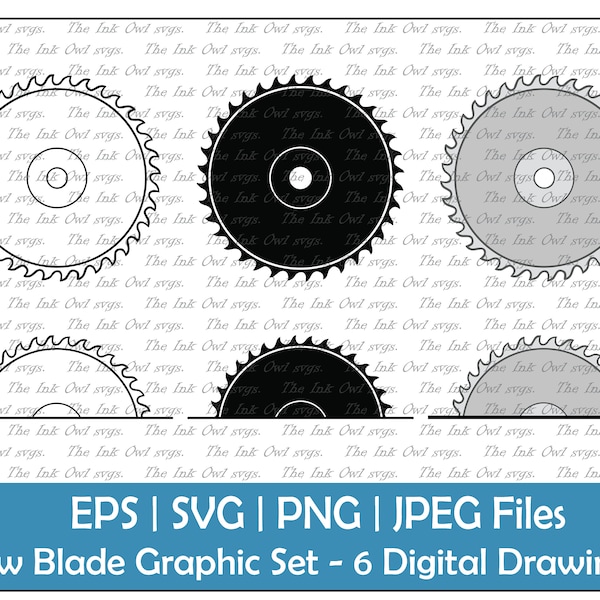 Circular Saw Blade Vector Clipart / Outline & Stamp Drawing Illustrations / PNG, JPG, SVG, Eps