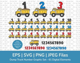 Dump Truck Number Vector Clipart Set / Birthday Boy Shirt Design / Blue & Red Color Graphics / Construction / Ages 1-10 / Svg, Png, Jpg, Eps