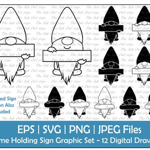 Bearded Gnome Sign Vector Clipart Set / Outline & Stamp Graphics / Blank Label Template / PNG, JPG, SVG, Eps