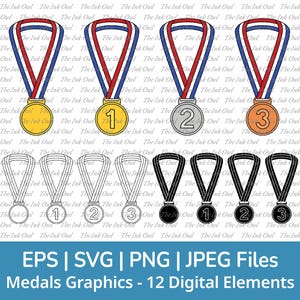 Clipart vettoriali di nastri per medaglie e premi in formato SVG / Contorno, silhouette di timbro e grafica a colori / 1, 2, 3 / Png, Jpg, Svg, Eps