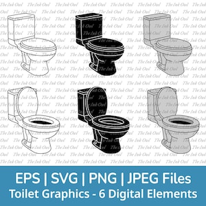 Toilet Svg Clipart Vector Set / overzicht, stempel silhouet & kleur grafische illustraties / badkamerinrichting / Png, Svg, Eps, Jpg