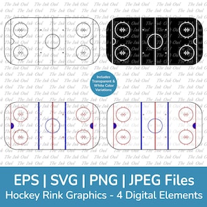 Hockey Ice Rink Vector Clipart / Outline, Silhouettes, Color Graphic Illustration / Sports Arena Diagram Commercial Use / Png, Svg, Jpg, Eps