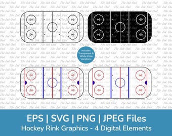 Hockey Ice Rink Vector Clipart / Outline, Silhouettes, Color Graphic Illustration / Sports Arena Diagram Commercial Use / Png, Svg, Jpg, Eps