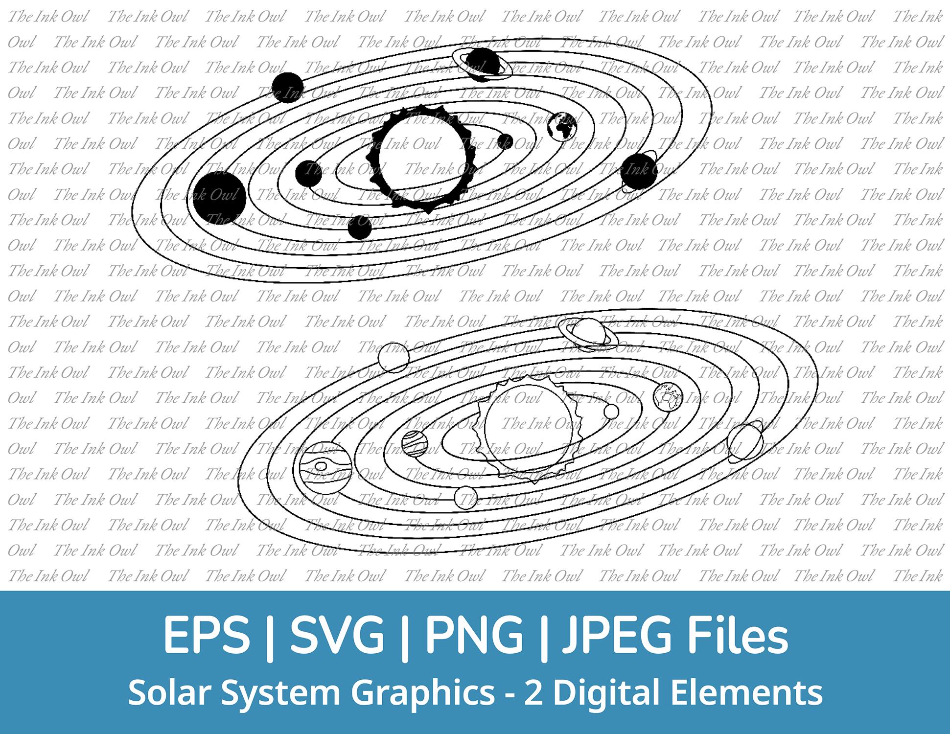 Solar System Svg Vector Clipart Set / Outline Drawing Illustrations / Earth, Sun, Planets / Png, Svg, Jpg, Eps