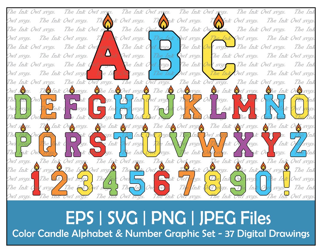 Colorful Birthday Candle Alphabet Letters & Numbers Clipart Set / Text