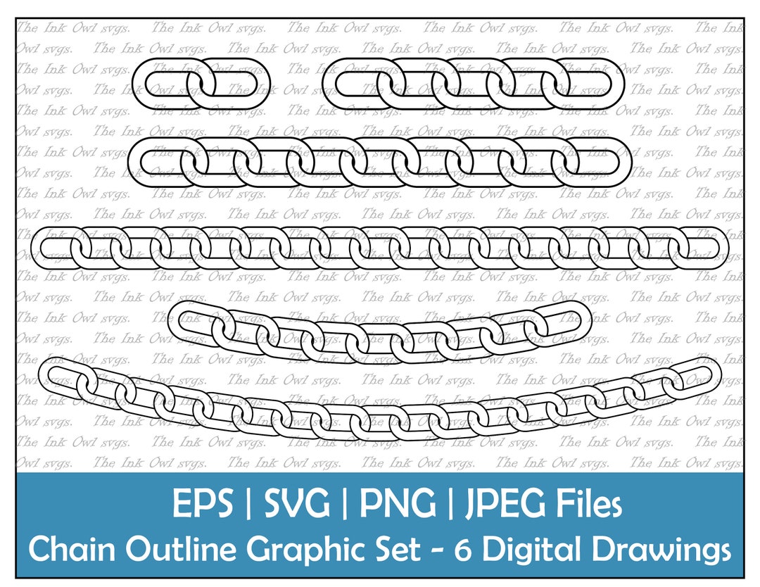 Chain Link Outline Vector Clipart Set / Outline Graphic / PNG, JPG, SVG