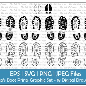 Santa Boot or Shoe Prints Clipart Set / Outline & Stamp Graphics / With Reindeer tracks / Sublimation Digital Sticker / PNG, JPG, SVG, Eps