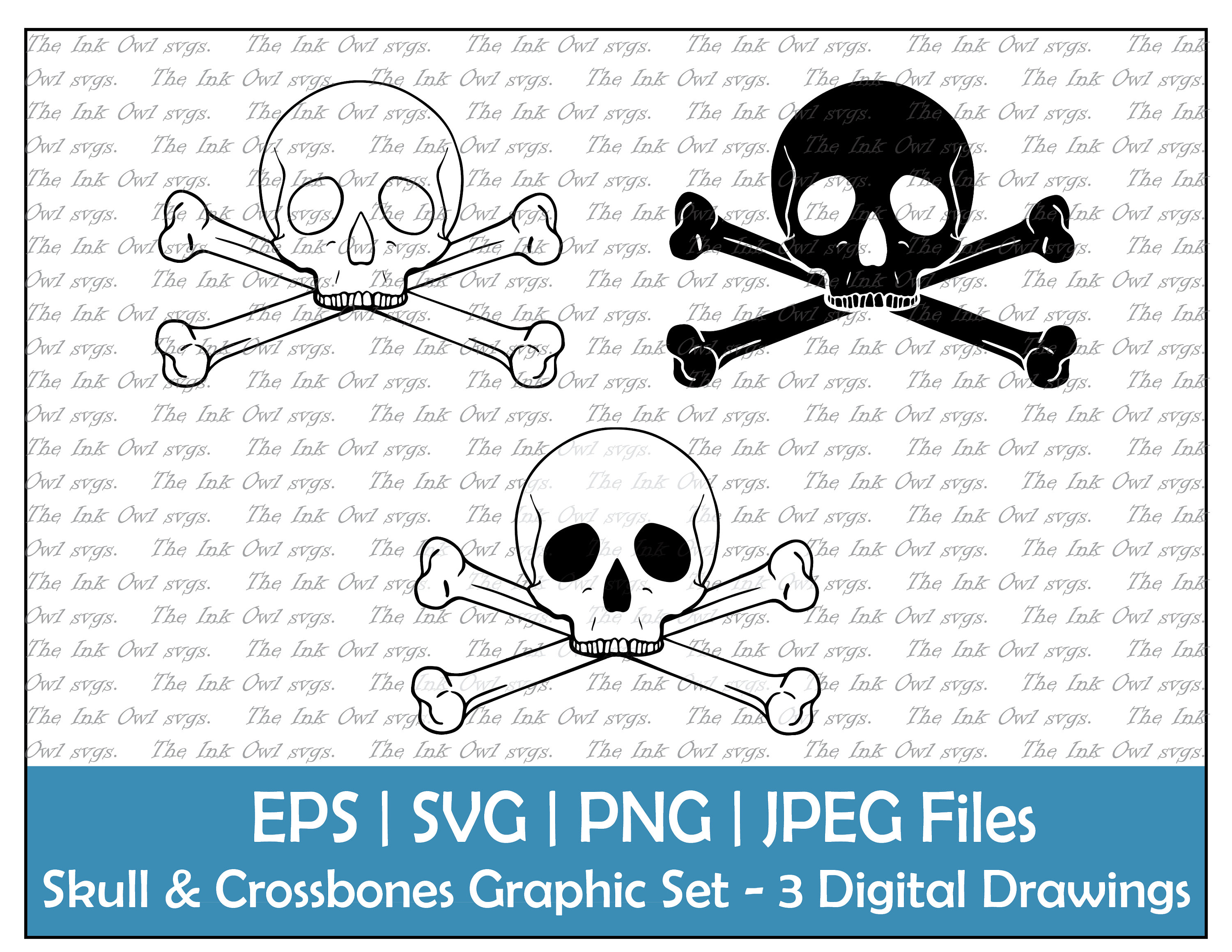 Skull and Crossbones Clipart / Outline Silhouette Stamp & Etsy