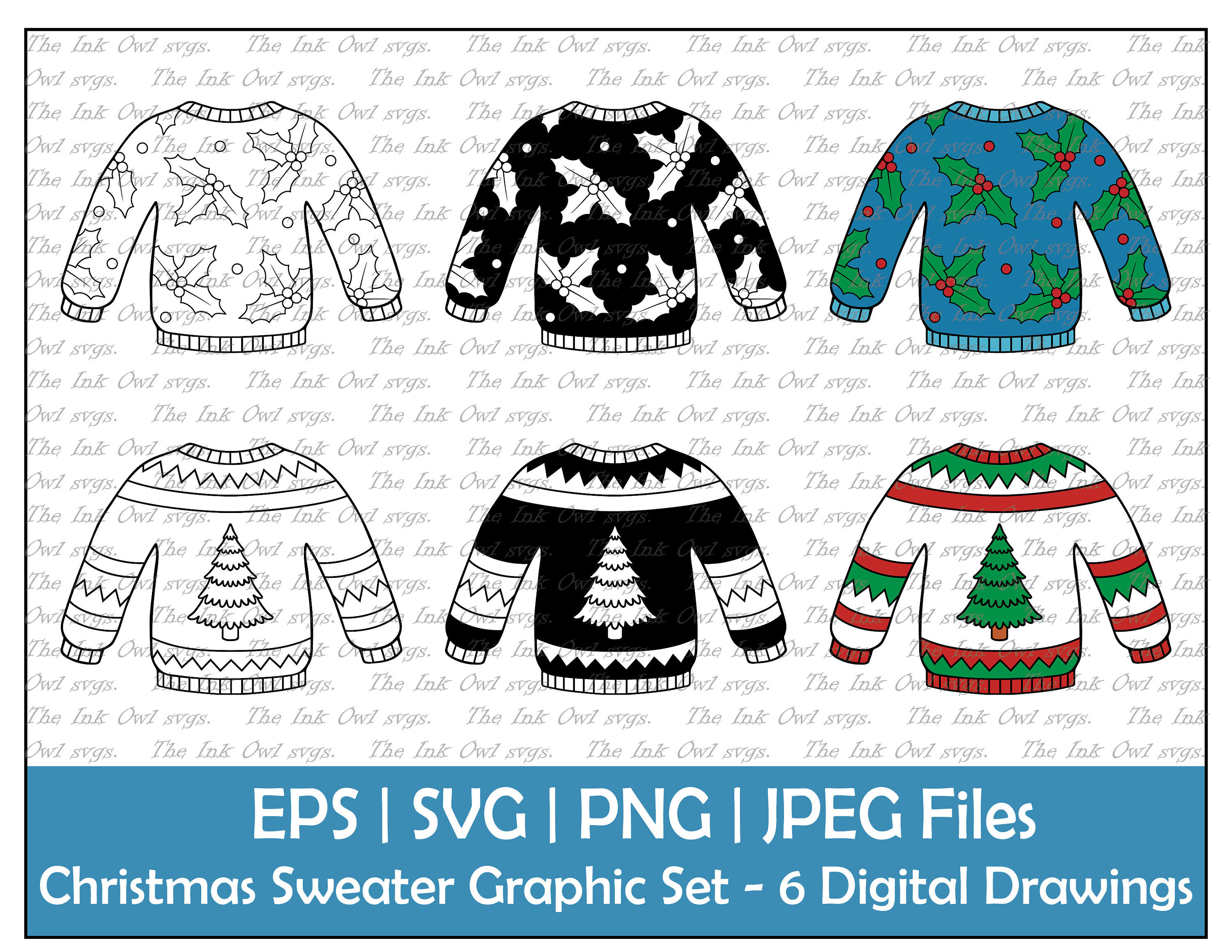 Ugly Christmas Sweater Vector Clipart Set / Outline & Stamp Etsy