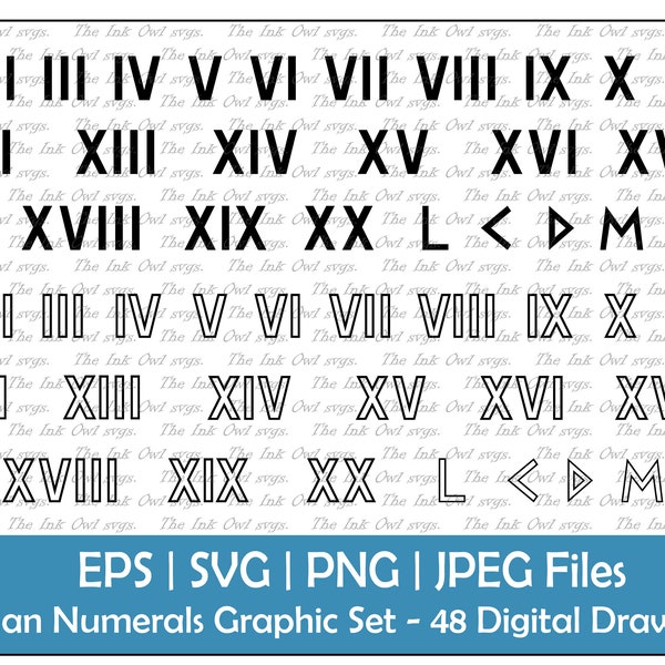 Roman Numerals or Numbers 1 to 20 Vector Clipart / Outline & Stamp Text Font Graphics / 123 Logos banners / PNG, JPG, svg, Eps