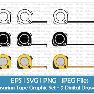 Meetlint Vector Clipart Set / Outline, Stamp & Color Graphics / Verstelbare Contractor Tools / Commercieel gebruik / PNG, JPG, SVG, Eps