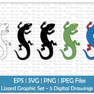 Lizard Vector Clipart / Outline, Silhouettes & Color Drawing Graphics / Gecko Reptile / Png, Svg, Jpg, Eps