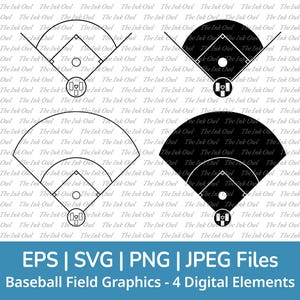 Baseball Diamond Field Vector Clipart Set / contour & graphique de timbre / diagramme de terrain de sport / usage commercial / PNG, JPG, SVG, Eps