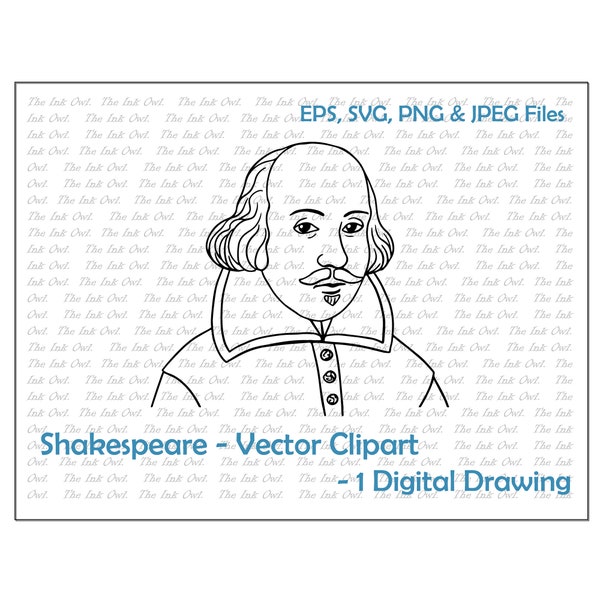 Shakespeare Outline Vector / Clipart Drawing Graphic / PNG, JPG, SVG, Eps