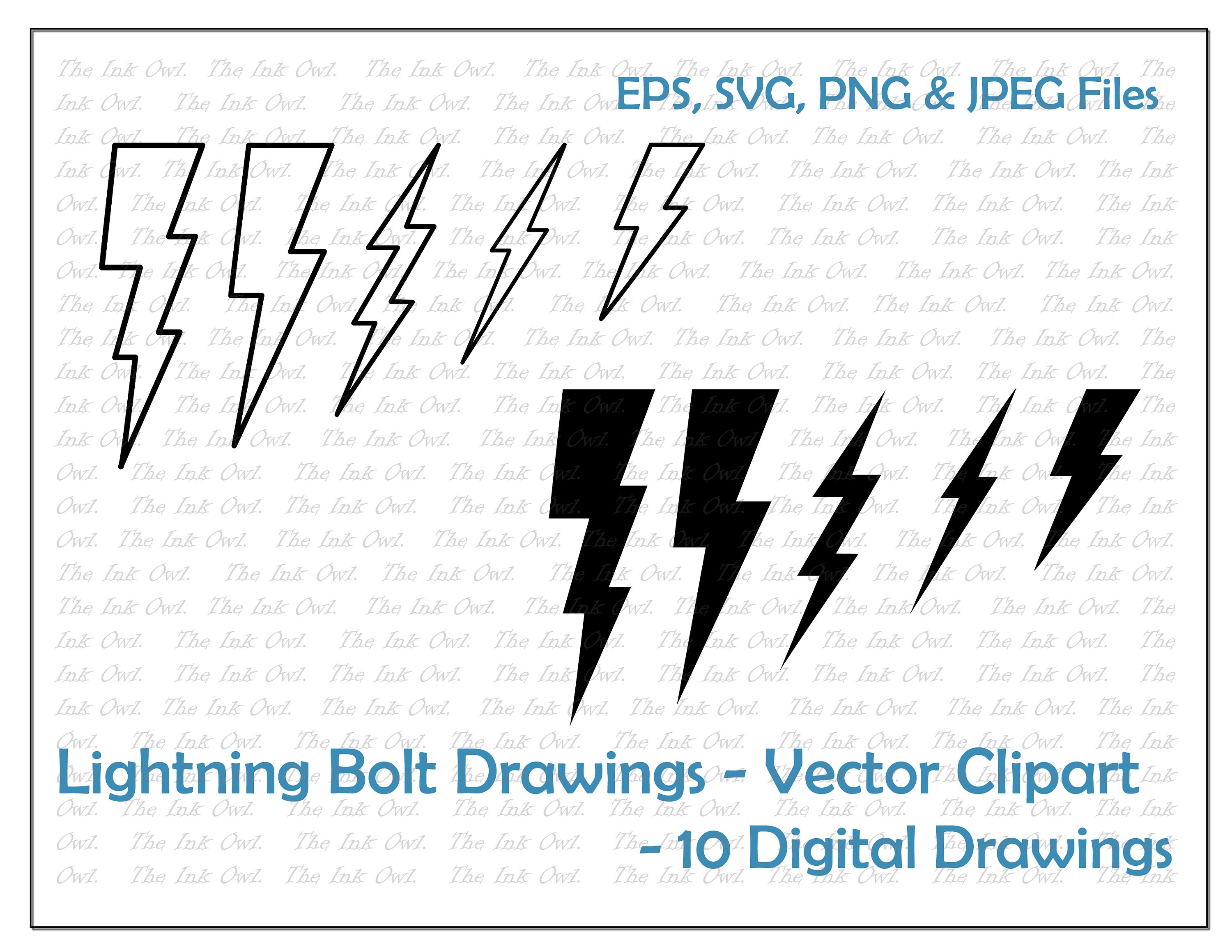 Lightning Bolt Set Vector Clipart / Outline & Stamp Drawing - Etsy