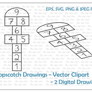 Hopscotch Playground Game Chalk Outline Clipart / Drawing Graphic / Childhood / Angled Perspective / Commercial Use / PNG, JPG, SVG, Eps